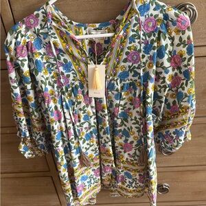 Mille Cream Relaxed Blouse with Graphic Pleats NWT